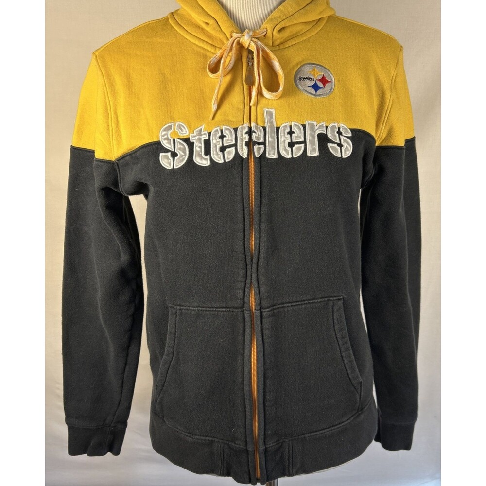 Pittsburg Steelers Zip-up Hoodie Women's Med NFL Embroidered Letters Black Gold